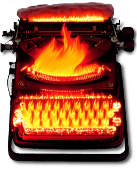 Logo for 30,000 Words Per Second - a burning typewriter